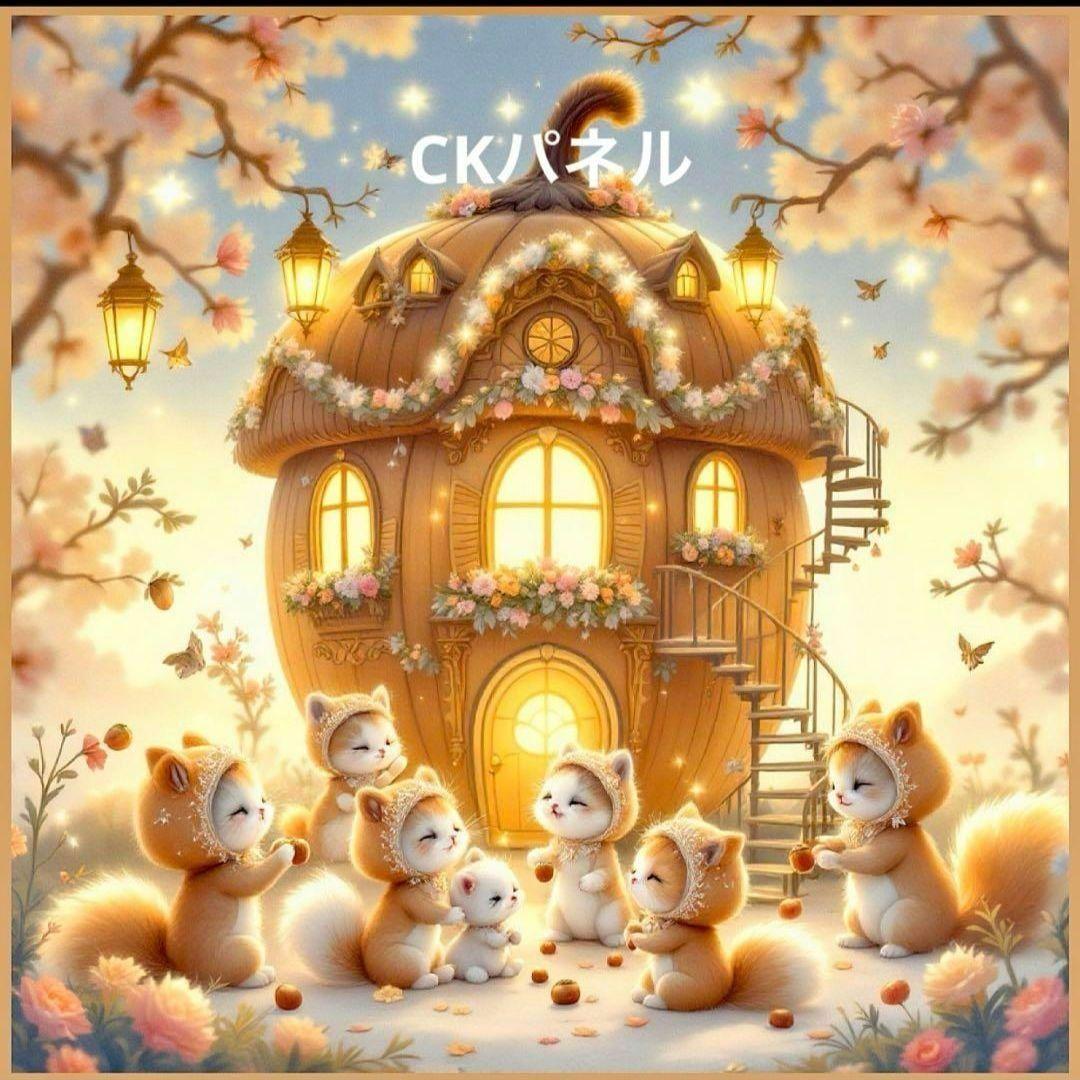 激レアドングリハウスねこパネル生地　ハンドメイド