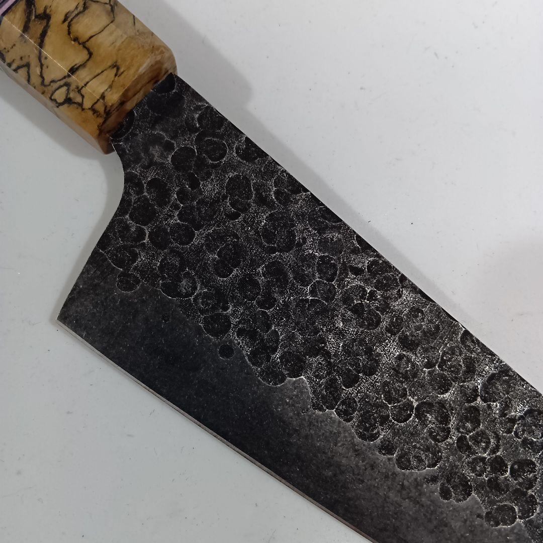 槌目 鍛造 440C ステンレス 黒染め 切付 牛刀 G10スパルトメイプル柄