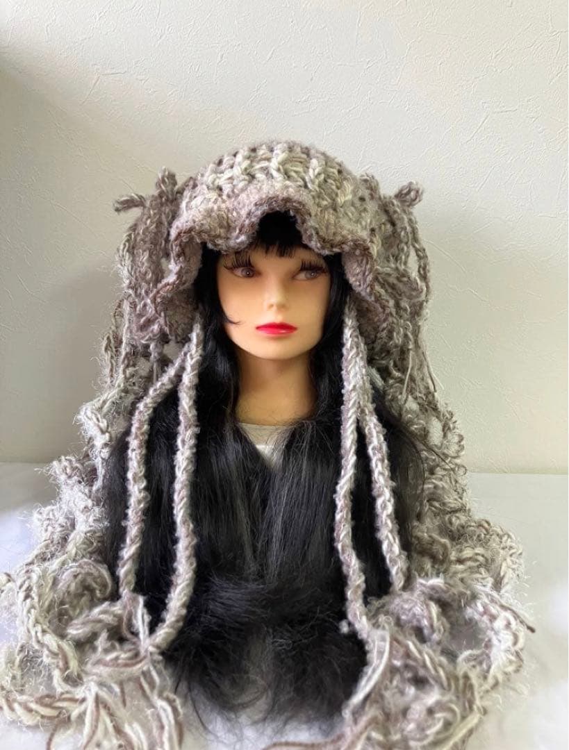 猫耳ニット帽ハンドメイド　うさ耳ニット帽　古着　フェアリーグランジ　☺︎