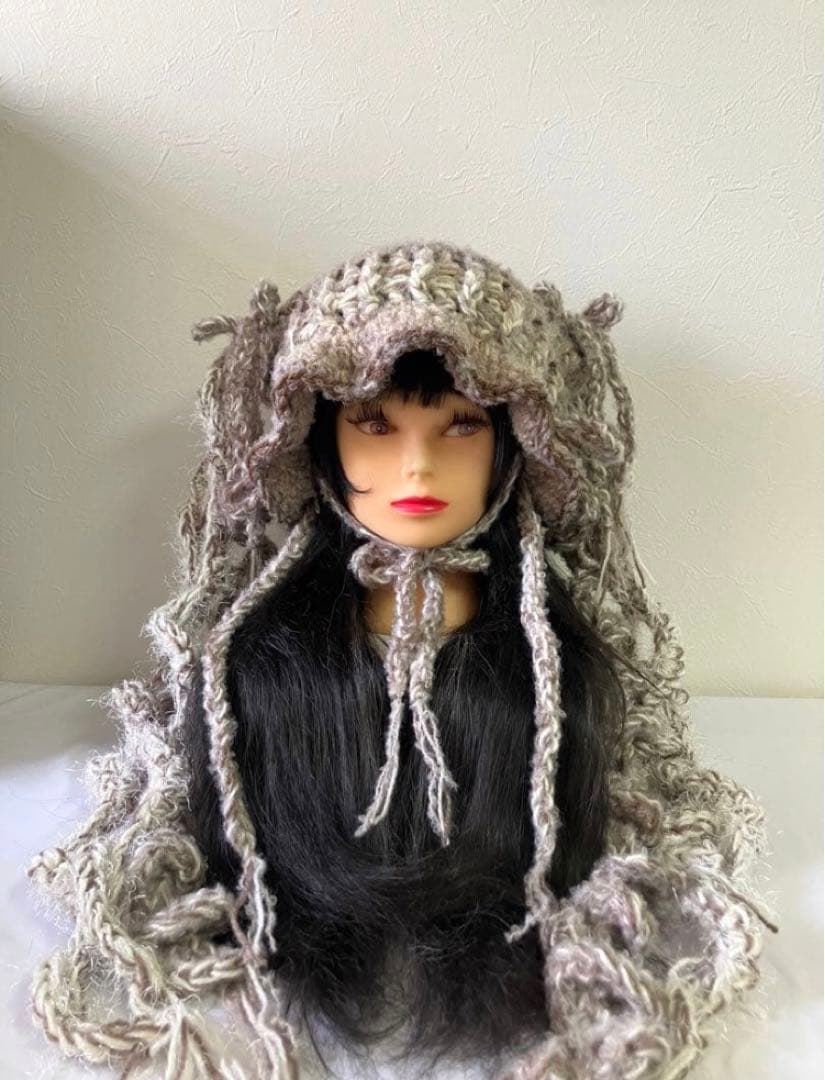 猫耳ニット帽ハンドメイド　うさ耳ニット帽　古着　フェアリーグランジ　☺︎
