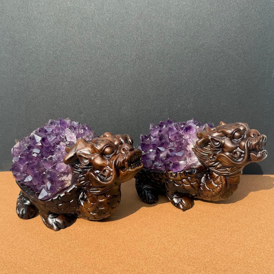 美品❣️天然石 アメジストの原石　クラスター　ロングイ台座付きNO.020411