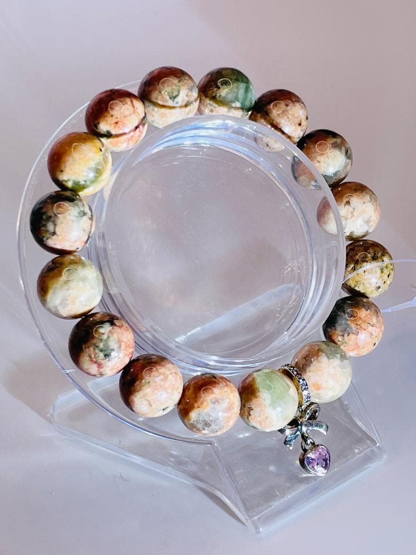 【桜グリーンルチル/ブレスレット】内径約15.5cm 浄化済み No,415