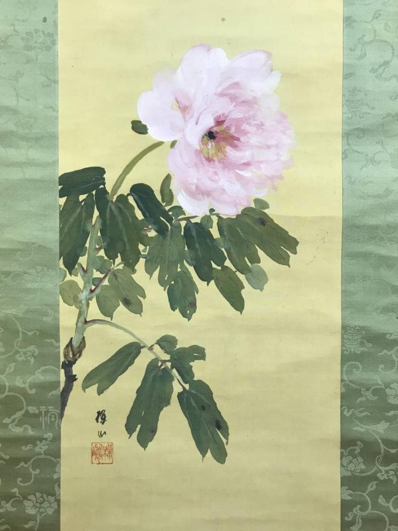 真作/平井楳仙/牡丹に蝶図/花図/ボタン図/花鳥図/掛軸/名家伝来/AD-878
