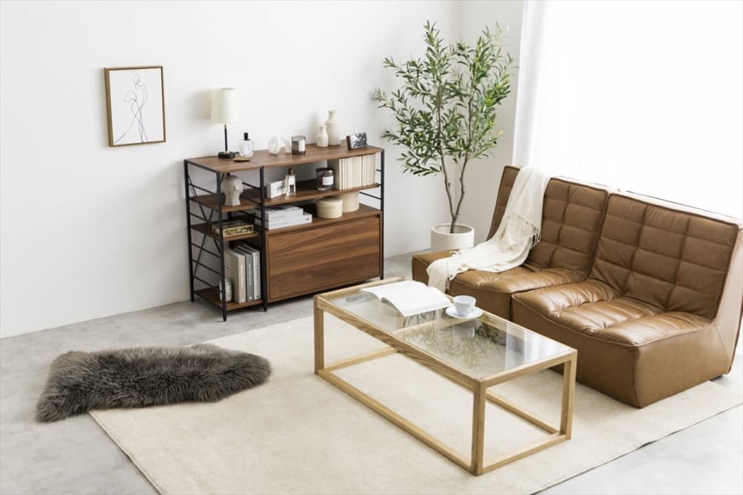 シェルフラック　幅105cm　引き出し付き　棚　ラック　インテリア　ブラウン