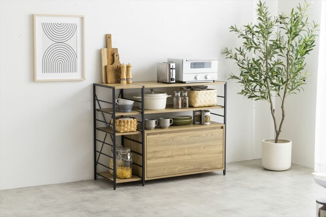 シェルフラック　幅105cm　引き出し付き　棚　ラック　インテリア　ブラウン