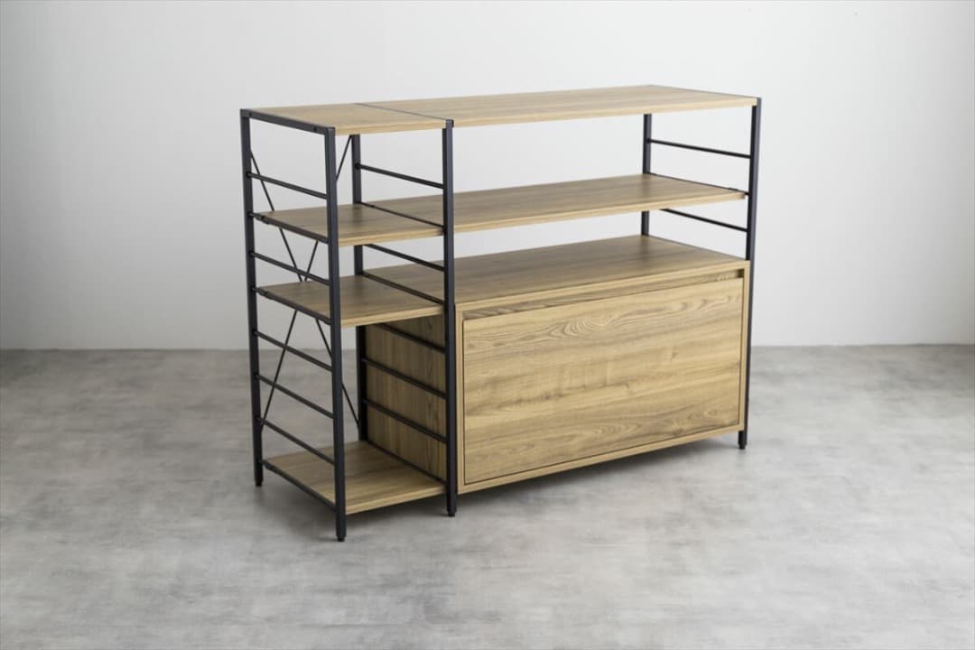 シェルフラック　幅105cm　引き出し付き　棚　ラック　インテリア　ブラウン