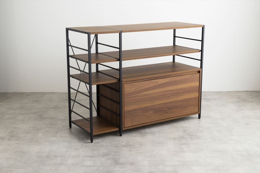 シェルフラック　幅105cm　引き出し付き　棚　ラック　インテリア　ブラウン