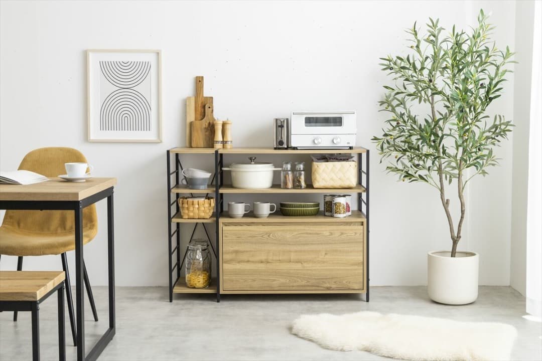 シェルフラック　幅105cm　引き出し付き　棚　ラック　インテリア　ブラウン