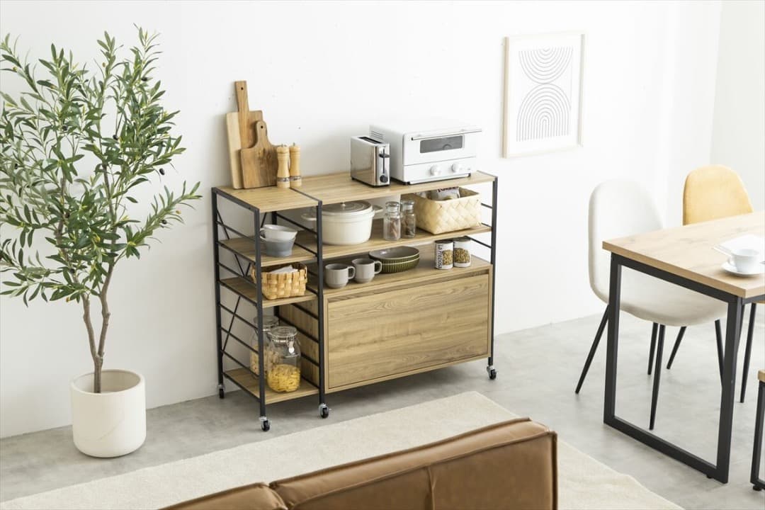 シェルフラック　幅105cm　引き出し付き　棚　ラック　インテリア　ブラウン