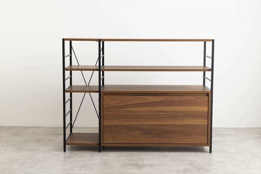 シェルフラック　幅105cm　引き出し付き　棚　ラック　インテリア　ブラウン