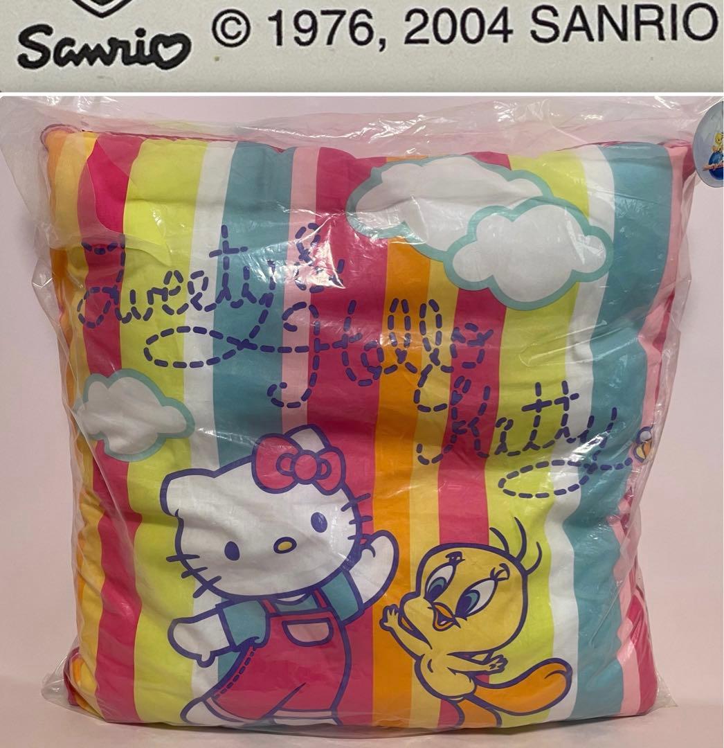 北　レトロキティ　チェック柄クッション２００４年製＆ストライプ座布団２００４年製