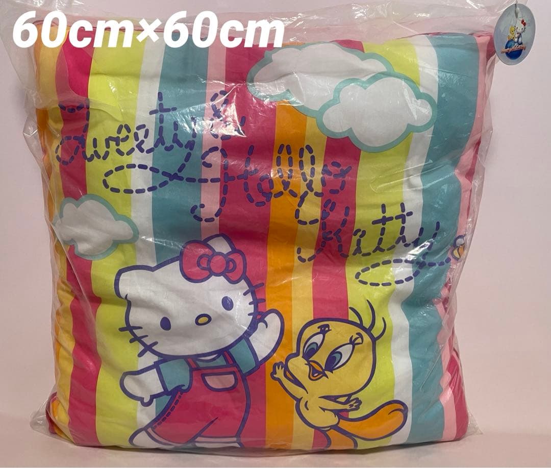 北　レトロキティ　チェック柄クッション２００４年製＆ストライプ座布団２００４年製