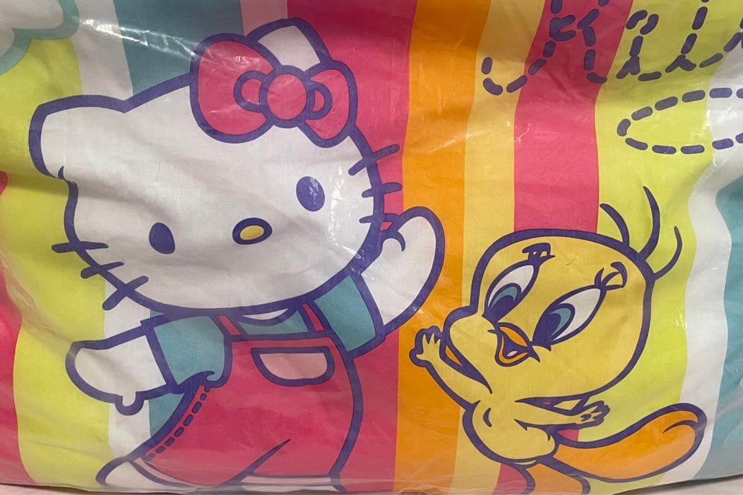 北　レトロキティ　チェック柄クッション２００４年製＆ストライプ座布団２００４年製