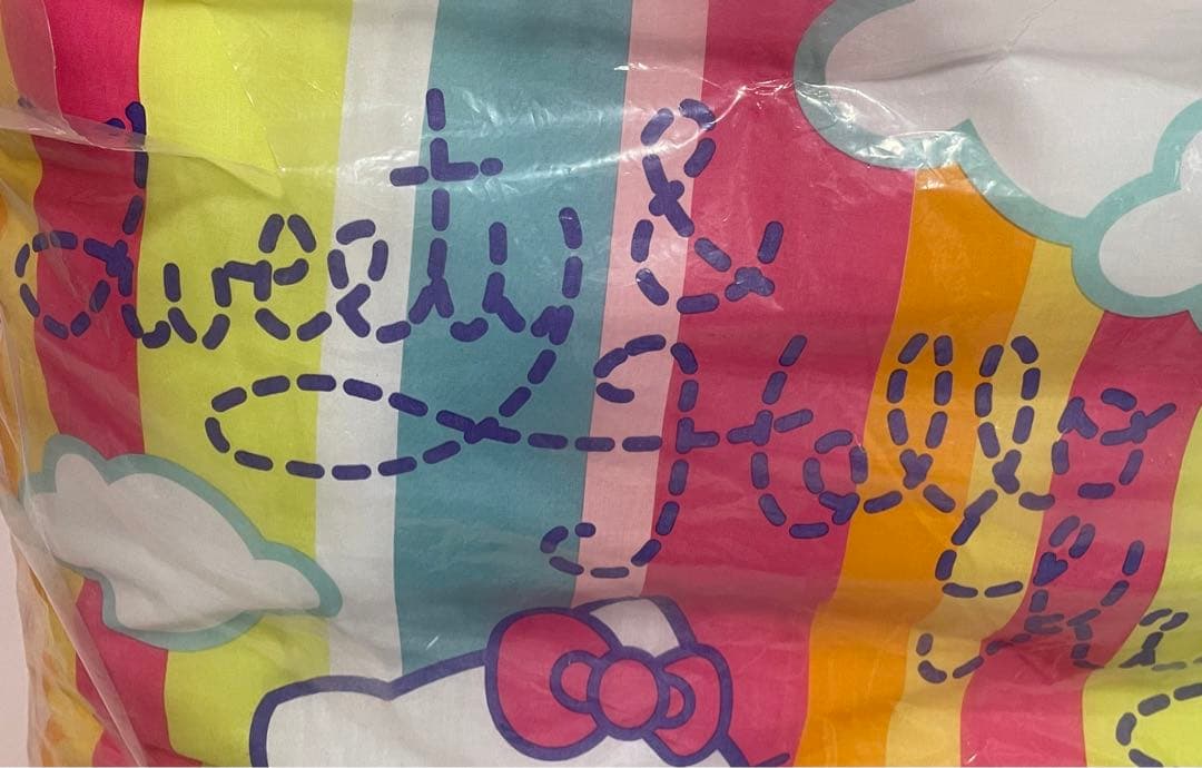 北　レトロキティ　チェック柄クッション２００４年製＆ストライプ座布団２００４年製