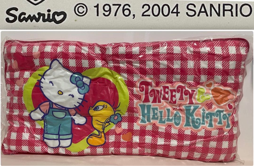 北　レトロキティ　チェック柄クッション２００４年製＆ストライプ座布団２００４年製
