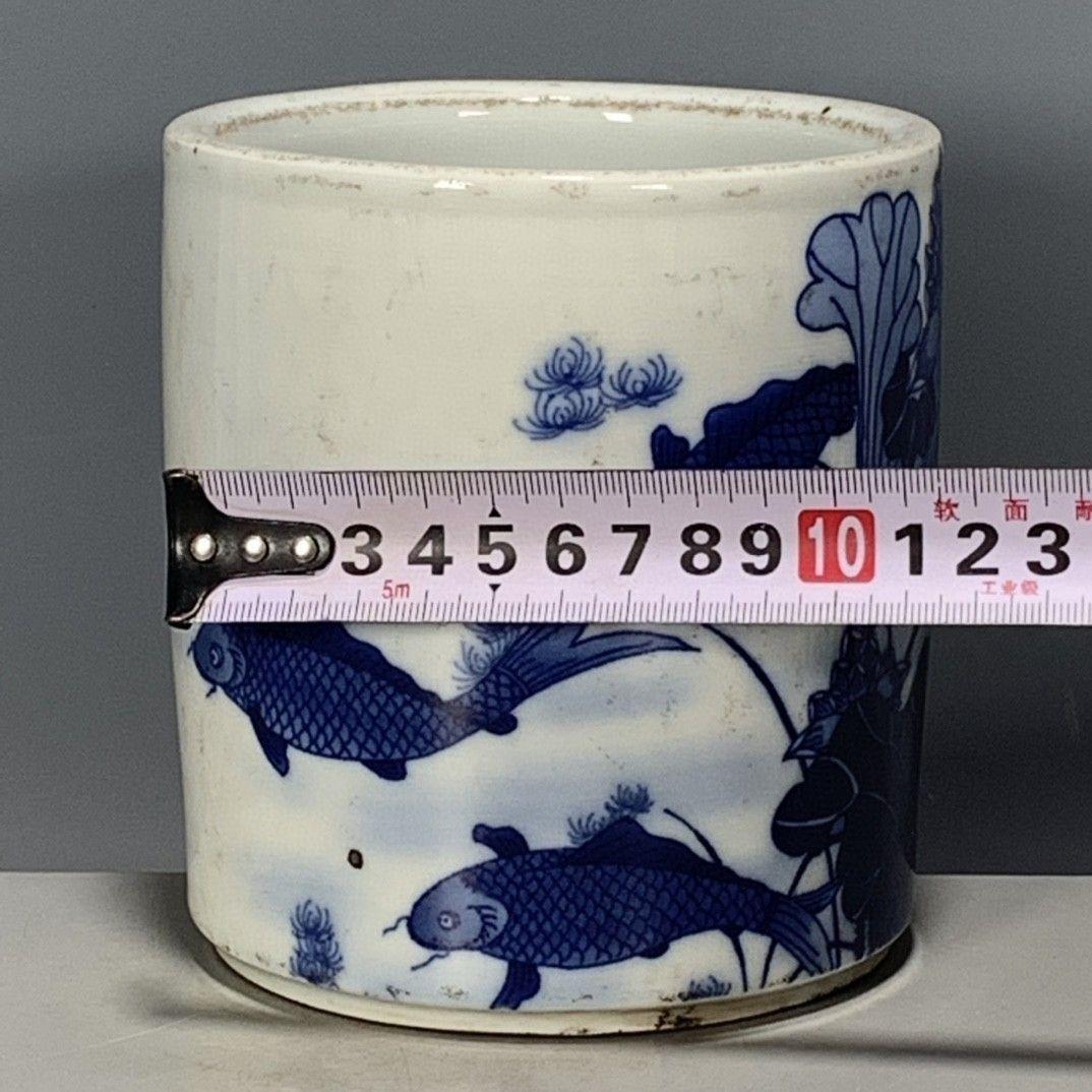 景徳鎮 磁器 青花荷葉紋筆筒 書具 文房具 現代工芸品 美術品 置物