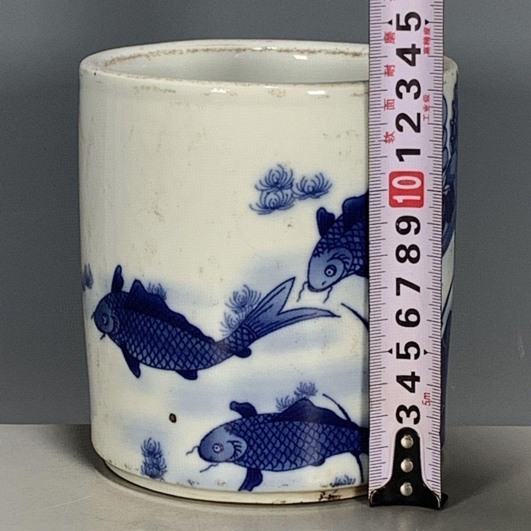 景徳鎮 磁器 青花荷葉紋筆筒 書具 文房具 現代工芸品 美術品 置物