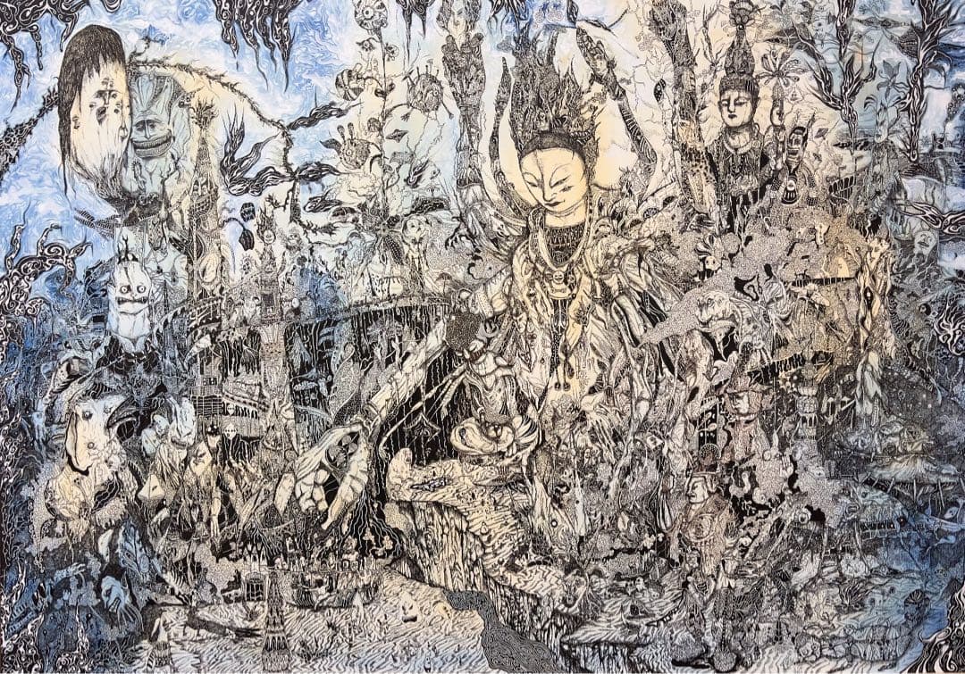 観音菩薩の抽象画 大きなキャンバス作品