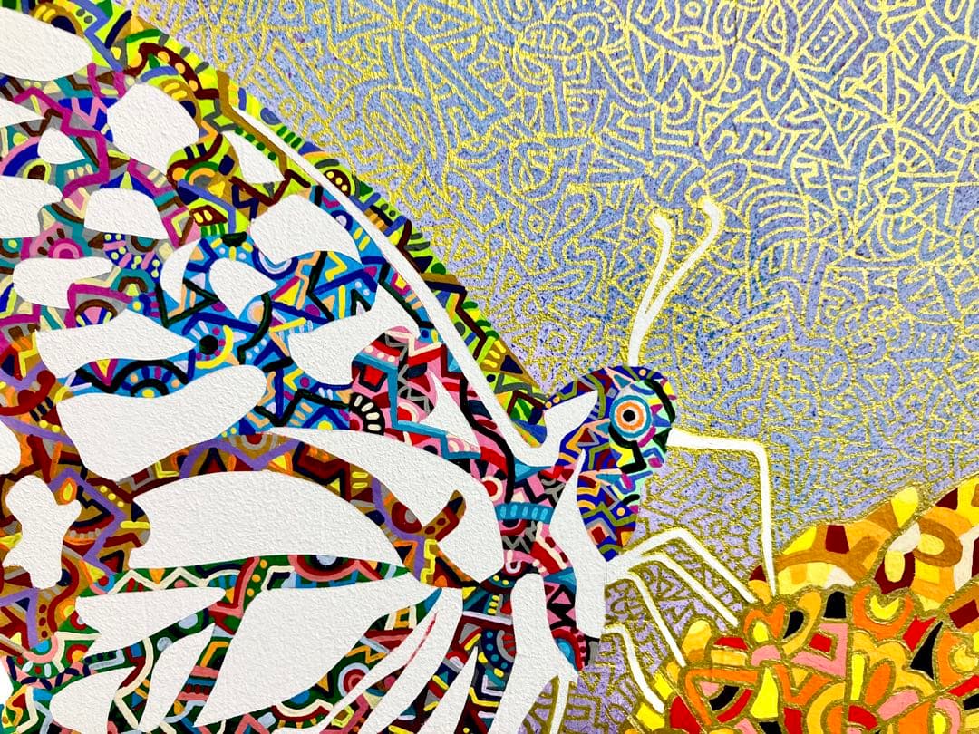 値下げ　原画　蝶　昆虫　絵画　アクリル画　現代アート　細密画　手描き　一点物