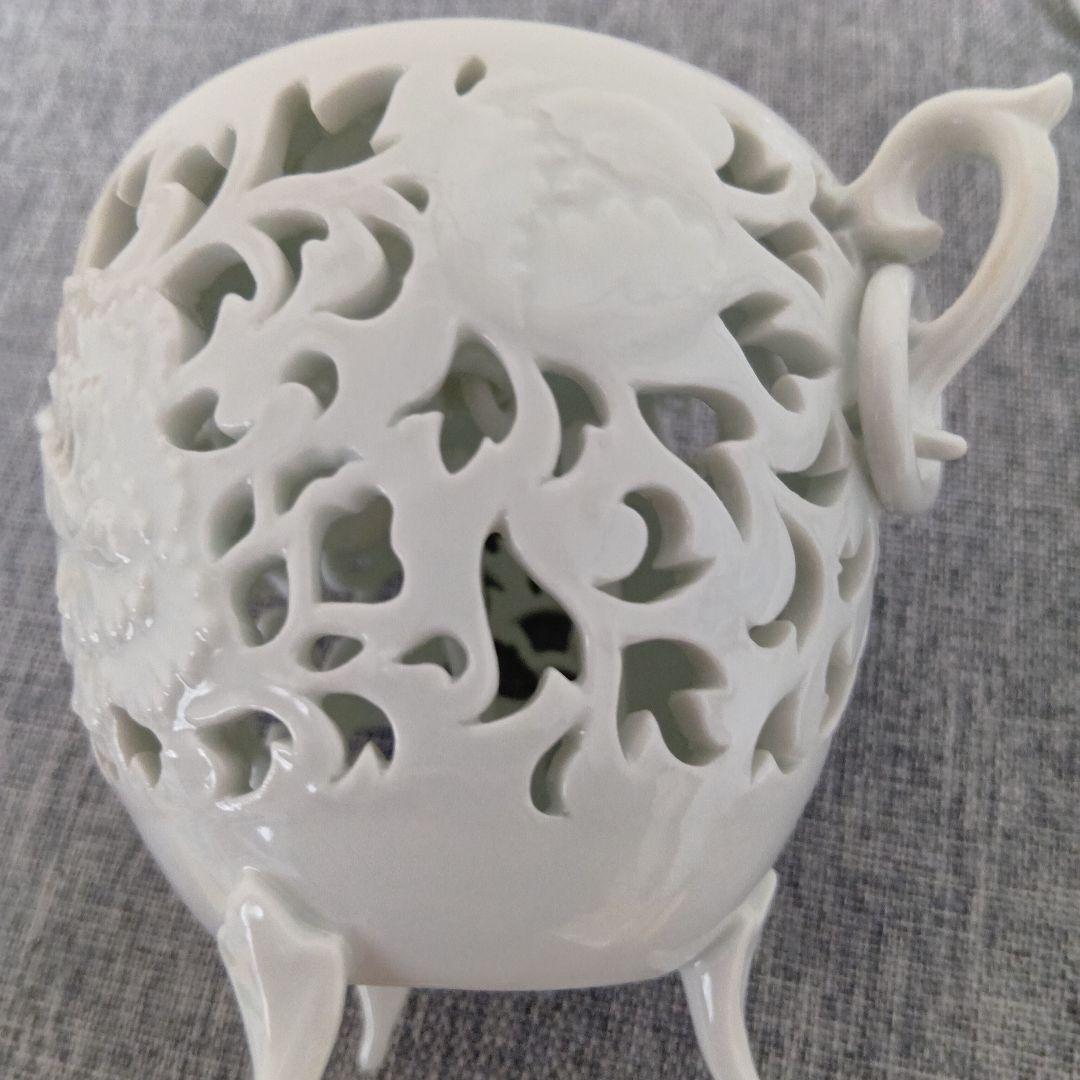 ホワイト陶器 透かし彫り 有田焼　杉原一壺 三脚　香炉