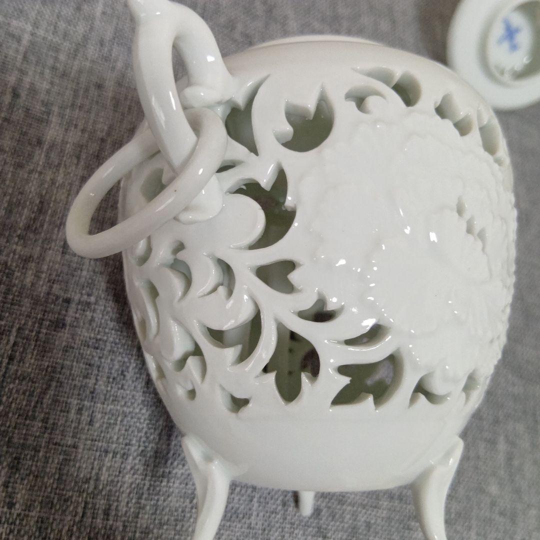 ホワイト陶器 透かし彫り 有田焼　杉原一壺 三脚　香炉