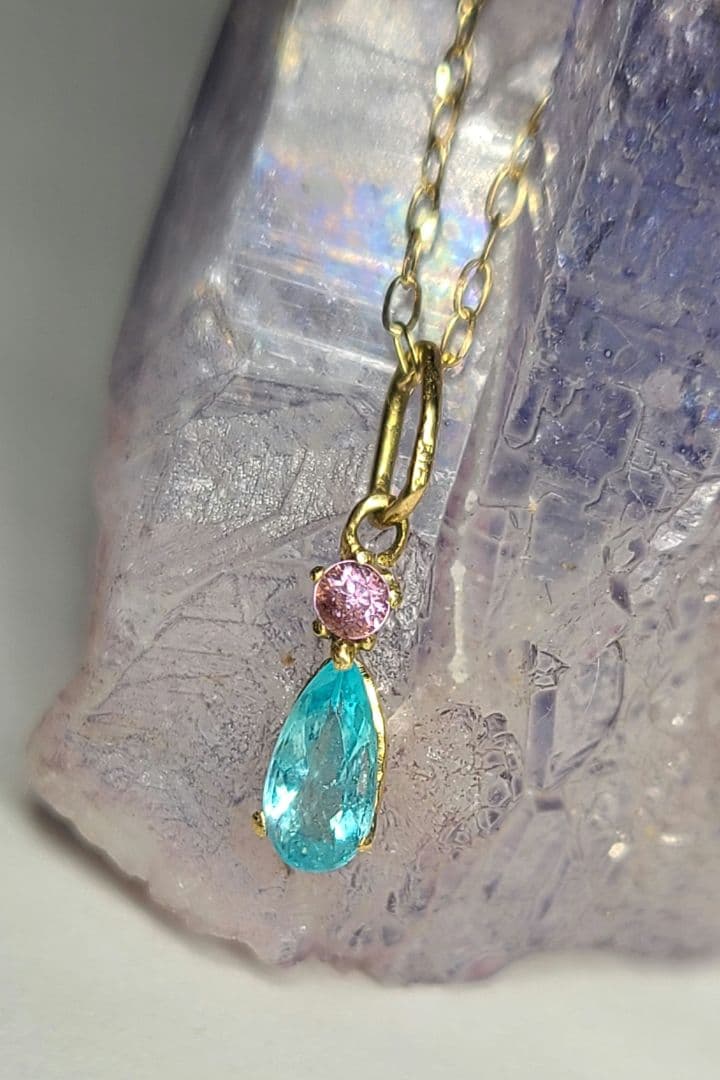 専用ページ★バターリャパライバトルマリン&パパラチペンダントトップ18金★