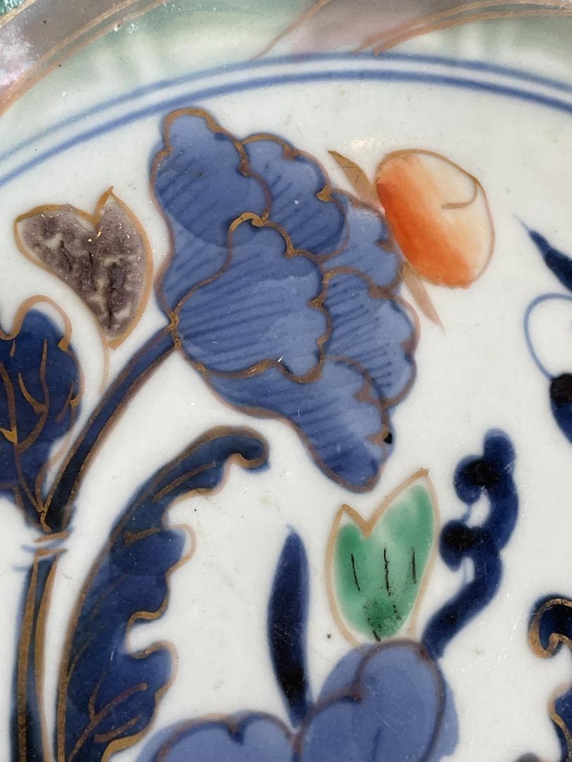 古伊万里 色絵 金彩 花文 輪花 大皿 大明成化年製 明治 飾皿 28.8cm