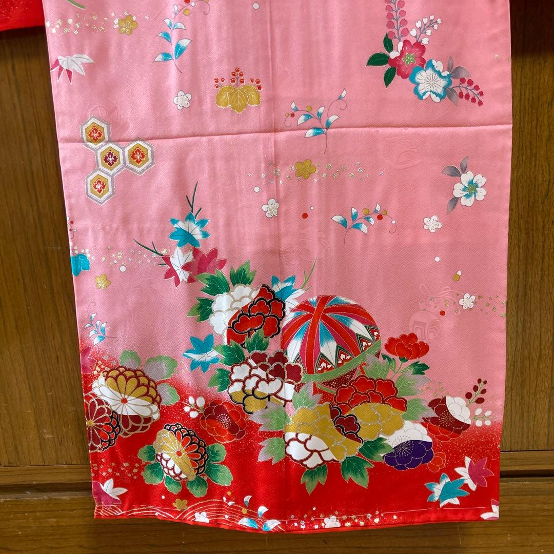 七五三 正絹　七才　女の子　着物　長襦袢セット　ピンクと青