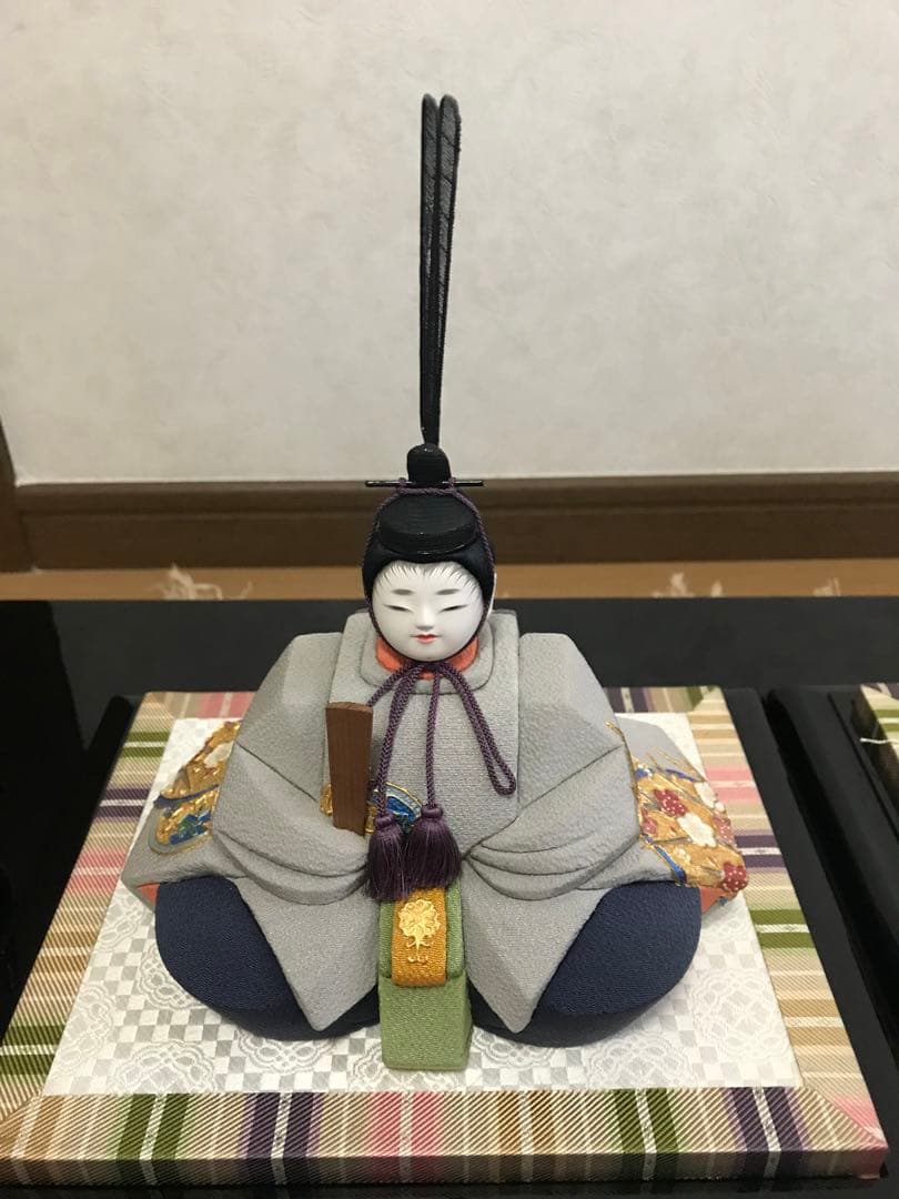 初代石川潤平 木目込　雛人形 鶴亀雛 本金蒔絵黒屏風