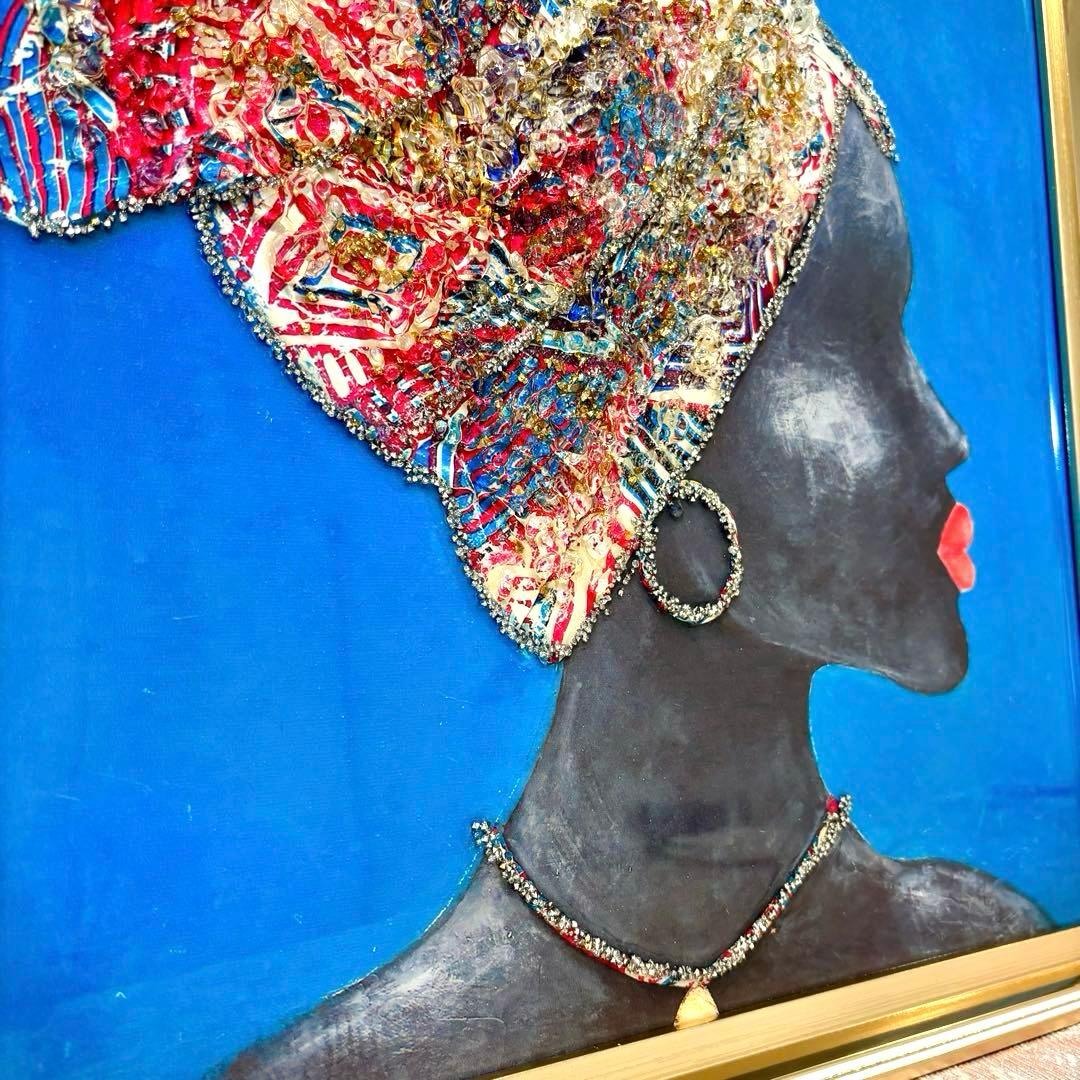 【美品】絵画　ミクストメディア　アフリカンビューティー シルエットアート