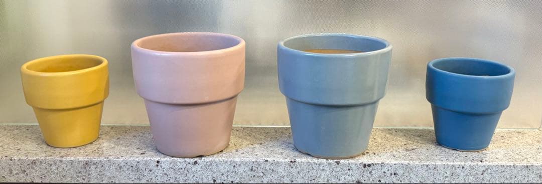 セラミック 植木鉢＋受け皿 4点セット（3号・4号）