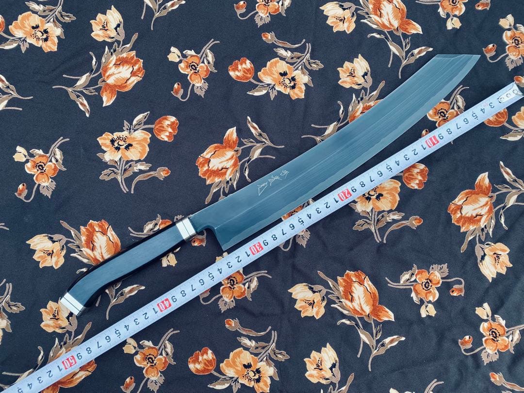 實光 銀座 銀三 ソリ 刺身切付 包丁 銀三鋼 330mm 黒檀柄 黒檀鞘