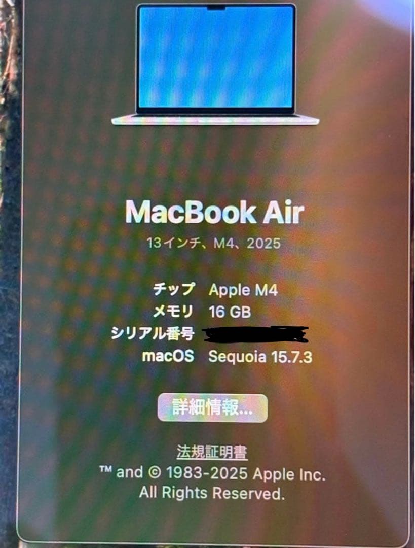 Apple MacBookAir M4 16GB/SSD 512GB 13インチ