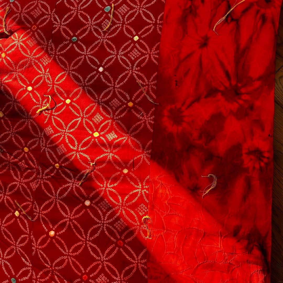 純国産綿布団　綿布団　表地シルク100% 着物生地　絞り　正絹お誂え敷き布団