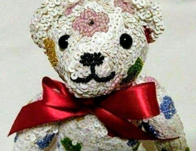 (田川啓二)お花模様のビーズ刺繍ベア【値下げ】