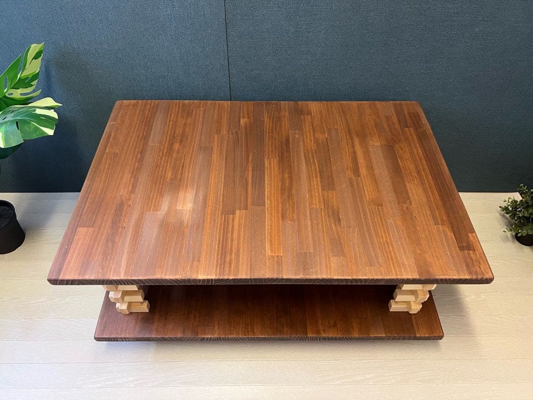 【送料無料】 ローテーブル 和風 木組格子形 90cm パイン ウォルナット