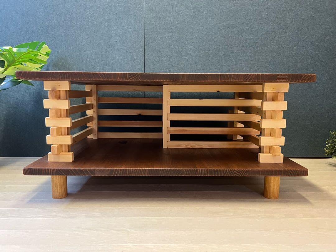 【送料無料】 ローテーブル 和風 木組格子形 90cm パイン ウォルナット