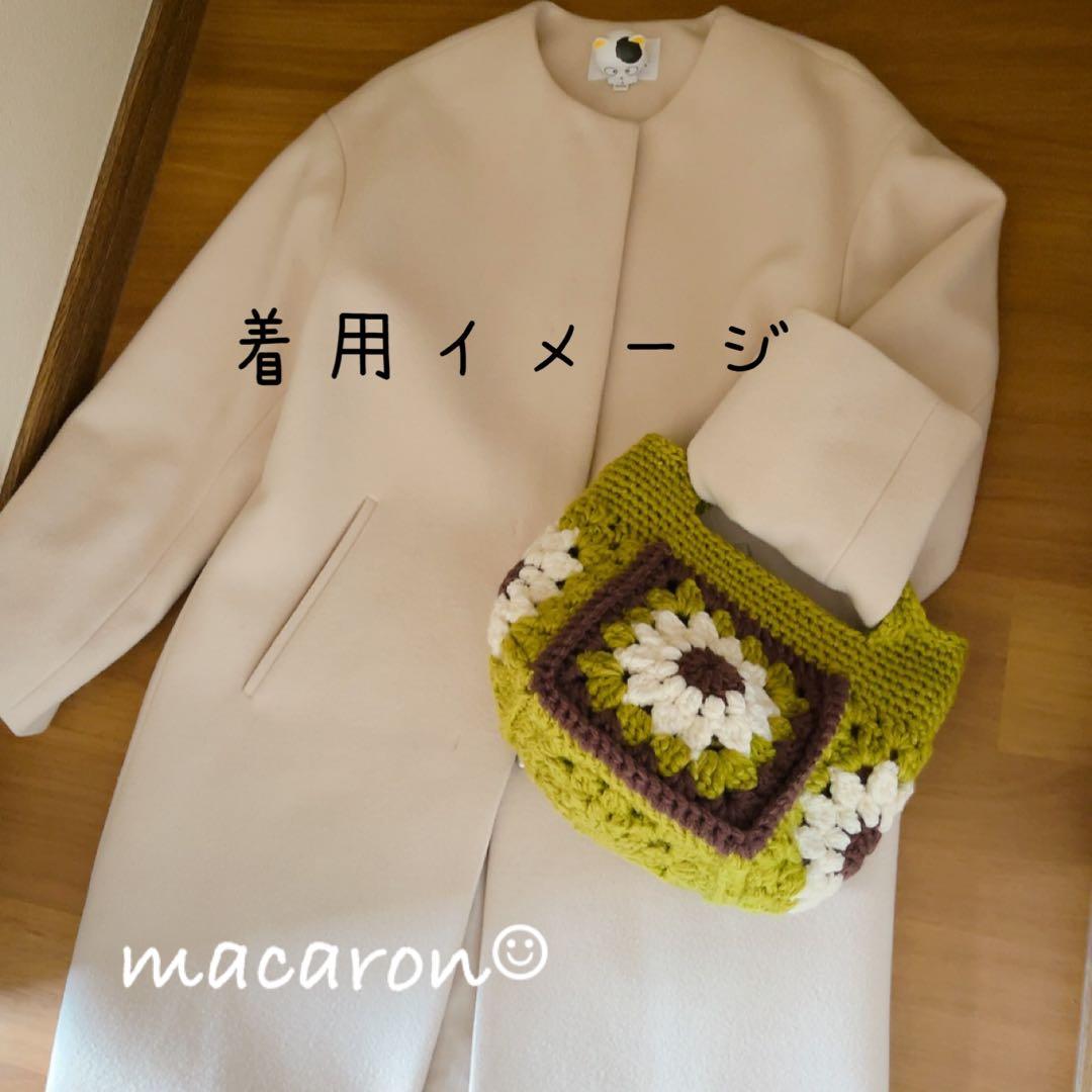 ハンドメイド｜ニットバッグ｜フラワーデザイン｜モチーフ編み｜抹茶色