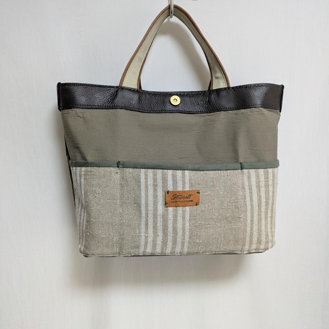 ハンドメイド＊古布＊酒袋＊柿渋染め×牛革シュリンク＊大きめトート