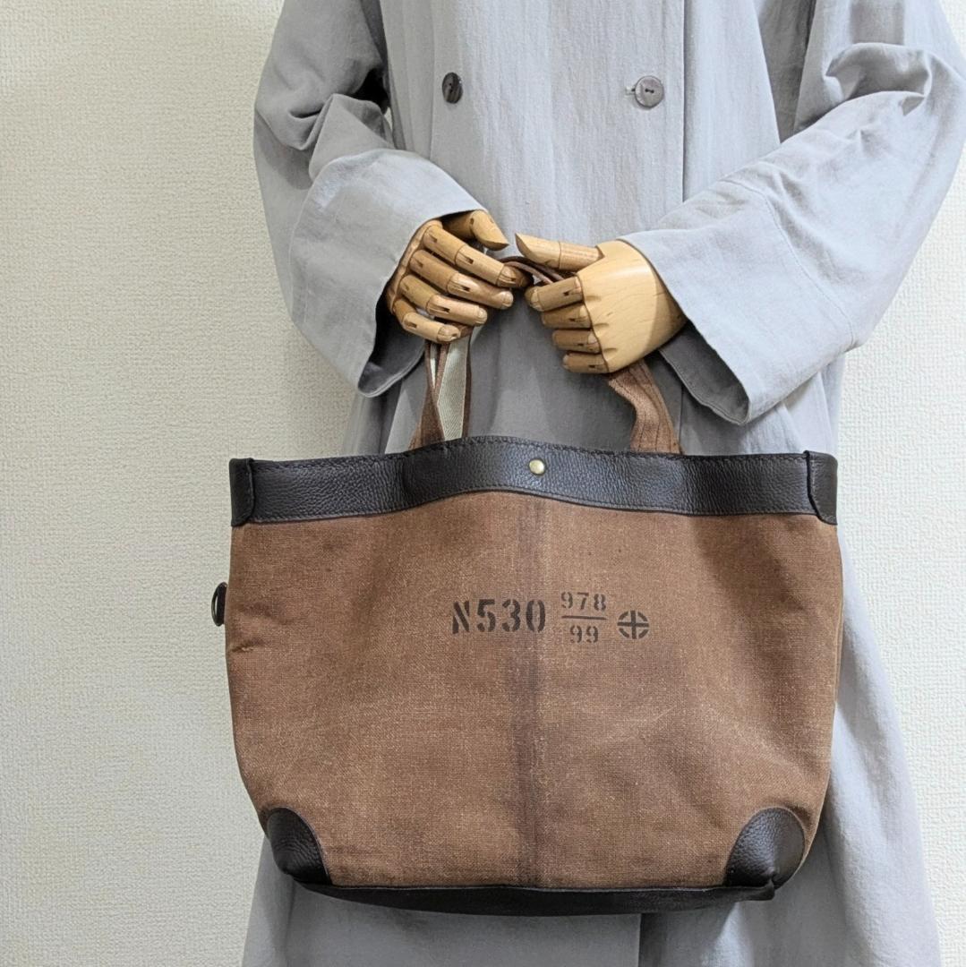 ハンドメイド＊古布＊酒袋＊柿渋染め×牛革シュリンク＊大きめトート