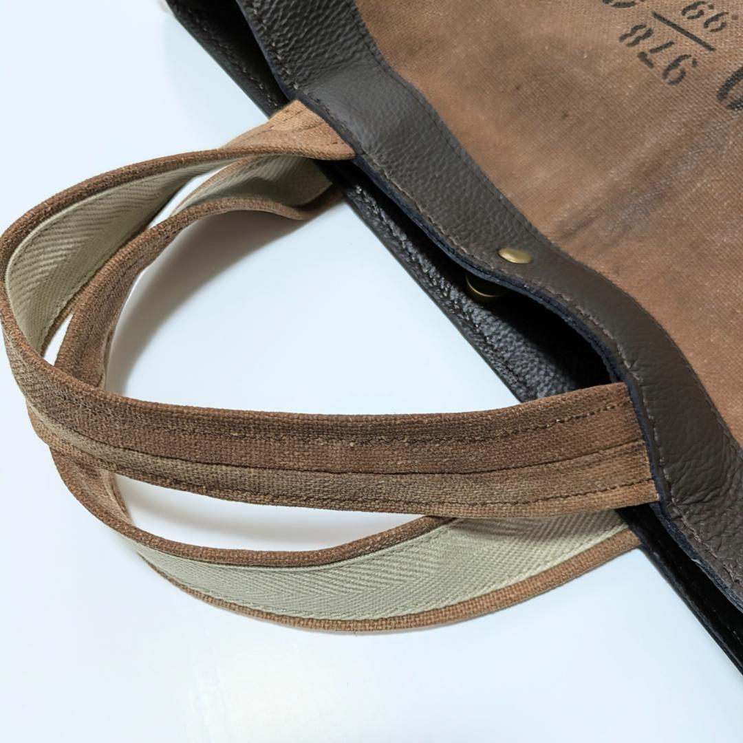 ハンドメイド＊古布＊酒袋＊柿渋染め×牛革シュリンク＊大きめトート