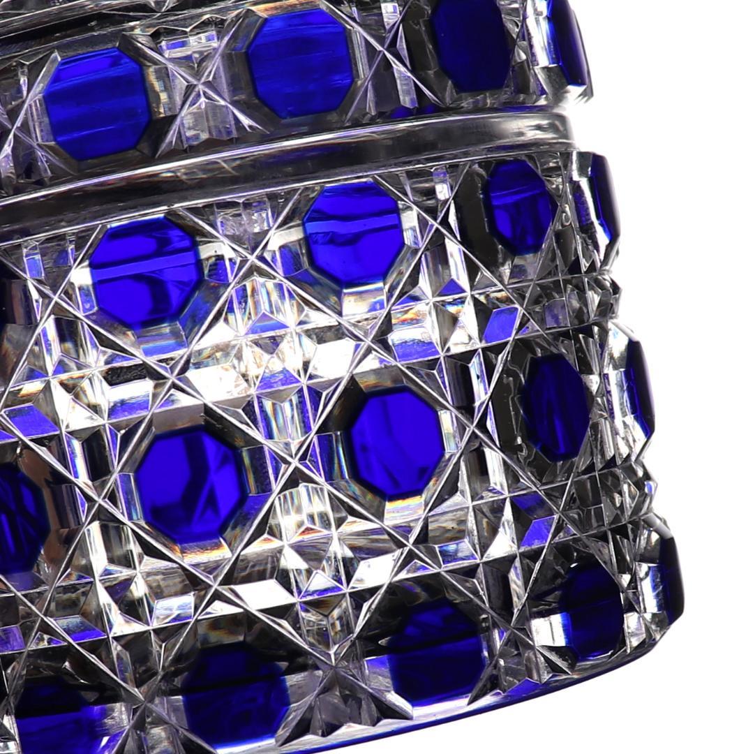 オールド・バカラ 最大サイズ円柱型 青色被せ切子装飾 ディアマンピエーリー 蓋物