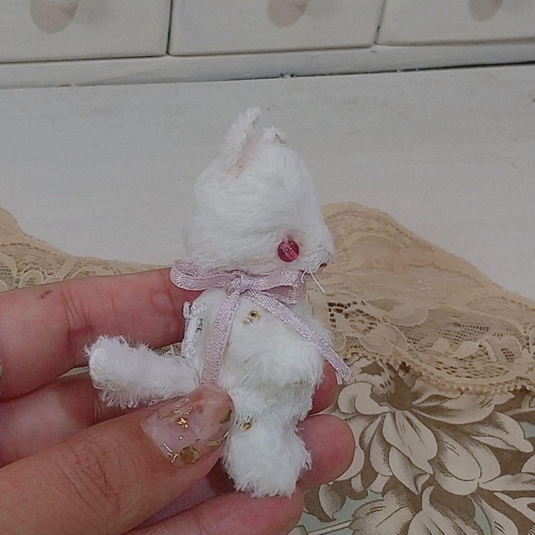 テディベア 小さな 白猫 しろねこ アーティストベア 玩具 ぬいぐるみ