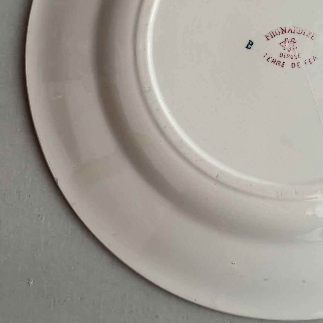 美品 フランスアンティーク クレイユエモントロー 赤い花模様のディナープレートA