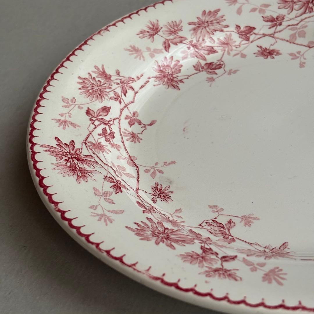 美品 フランスアンティーク クレイユエモントロー 赤い花模様のディナープレートA