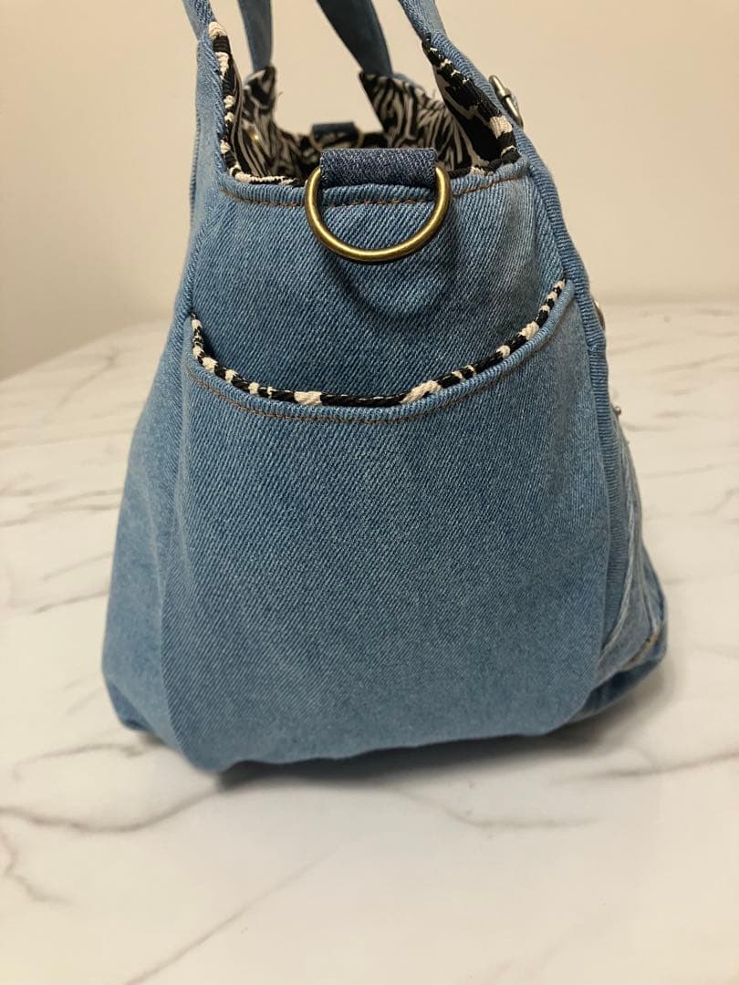 1098 大きめデニムリメイクバック　ハンドメイド