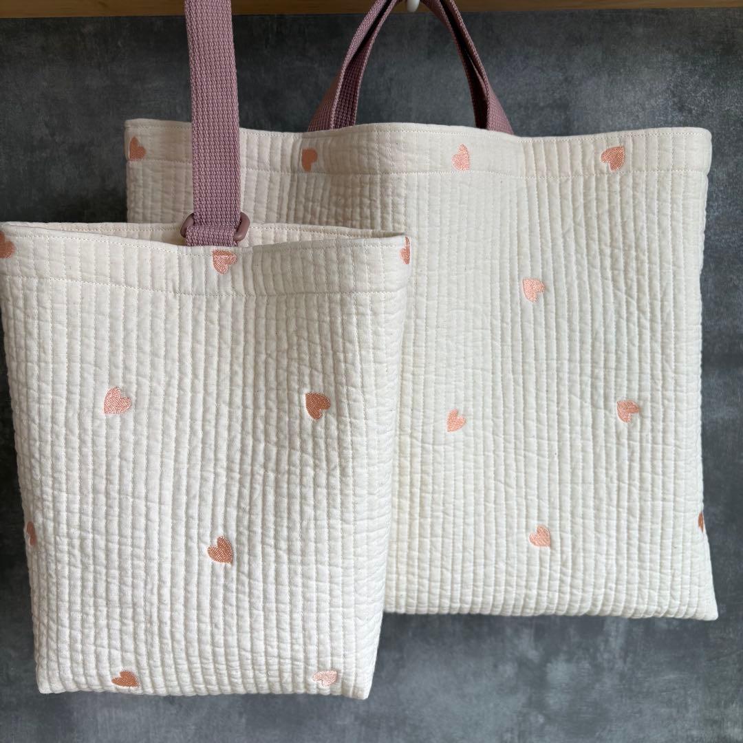 レッスンバック シューズ袋 ヌビ イブル ピンク ハート ハンドメイド 絵本