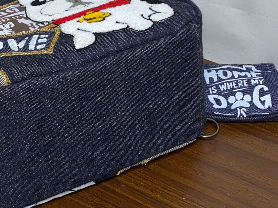 ☆岡山デニム☆フレンチブルドッグ☆特大ワッペン☆4wayボストンバッグ