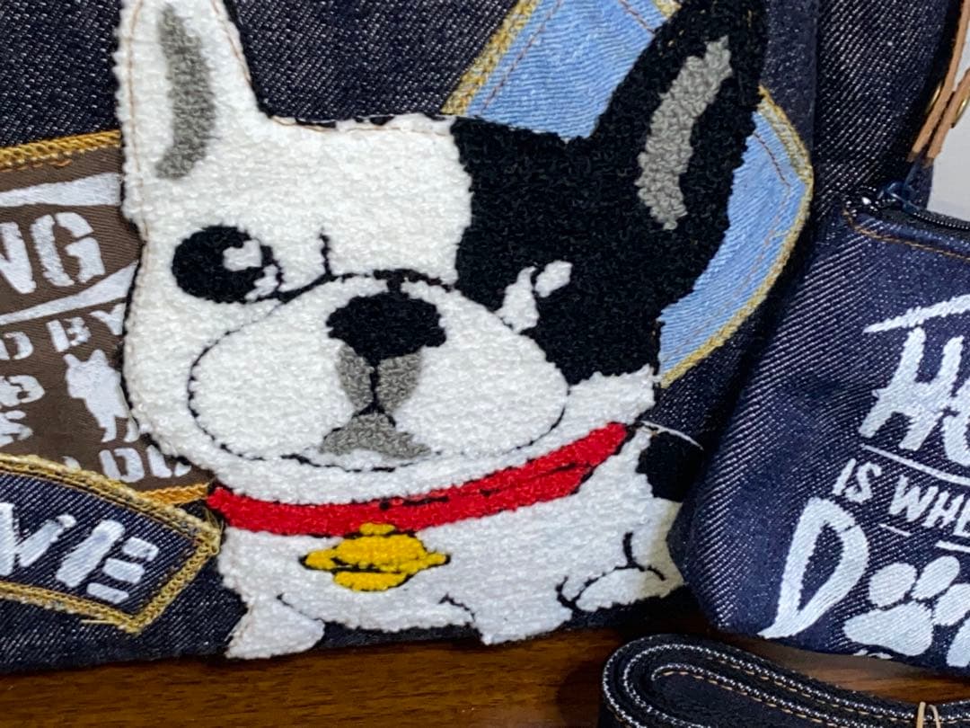 ☆岡山デニム☆フレンチブルドッグ☆特大ワッペン☆4wayボストンバッグ