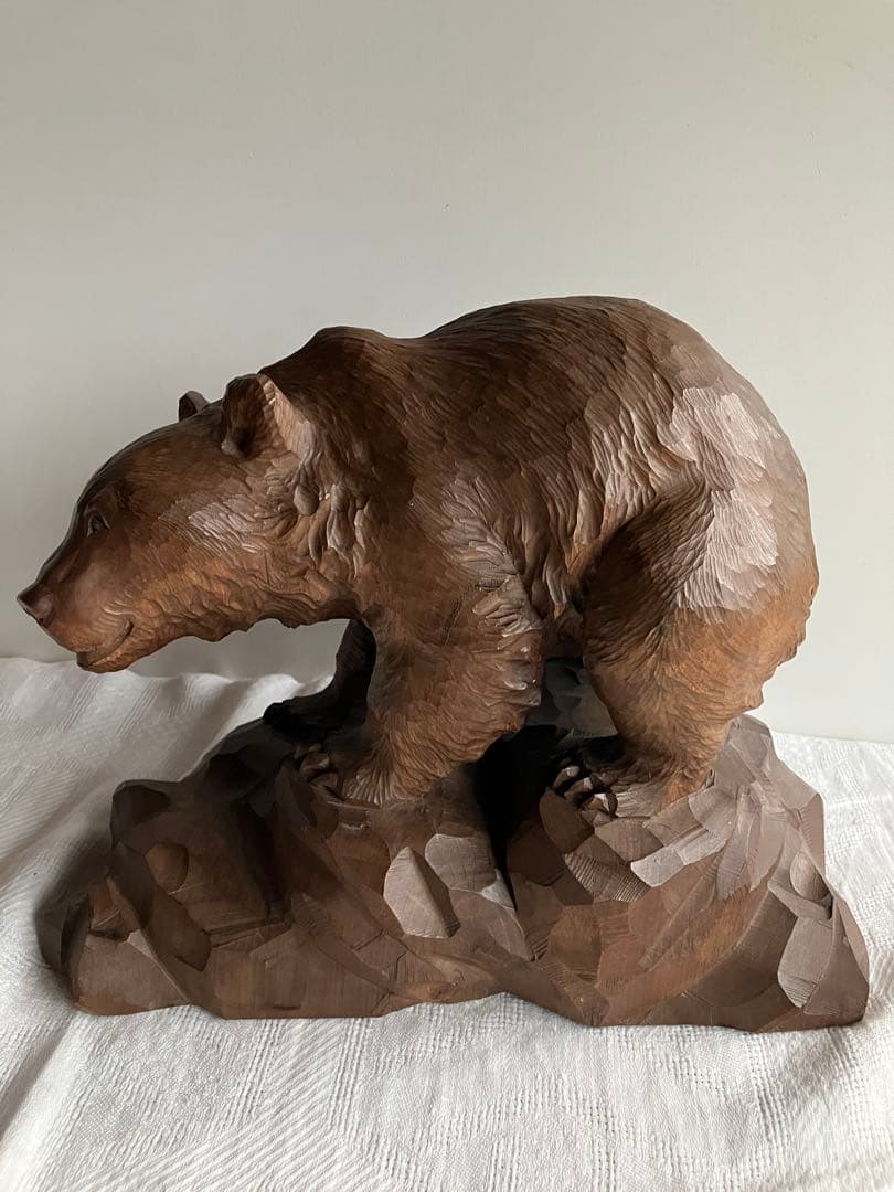 堀井清司　木彫り這い熊　ペザントアート　北海道郷土民芸土産品　木札付